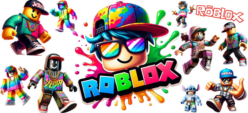Roblox neon logo UV DTF cup wrap for 16oz Libbey glass, colorful game fan transfer KA-8115