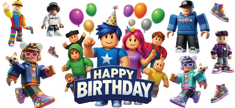 Roblox happy birthday UV DTF cup wrap for 16oz Libbey glass, game party drinkware transfer KA-8119