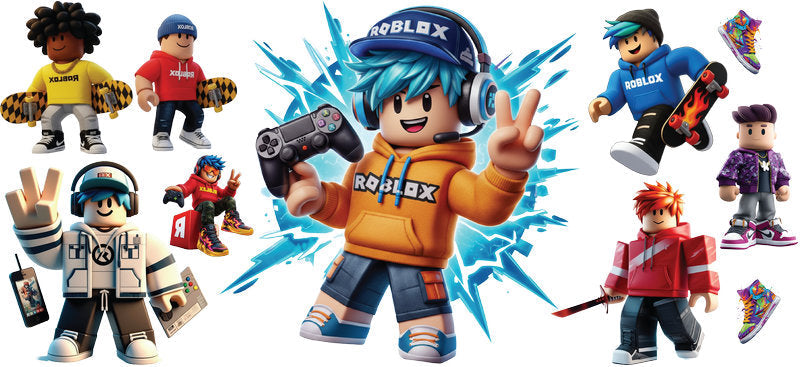 Roblox orange avatar UV DTF cup wrap for 16oz Libbey glass, colorful game character transfer KA-8120