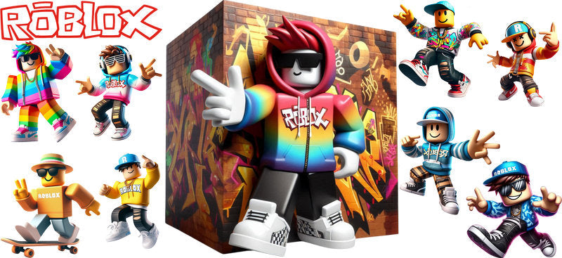 Roblox rainbow box party UV DTF cup wrap for 16oz Libbey glass, colorful game birthday transfer KA-8122