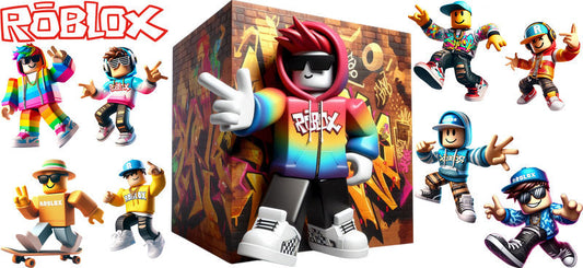 Roblox rainbow box party UV DTF cup wrap for 16oz Libbey glass, colorful game birthday transfer KA-8122