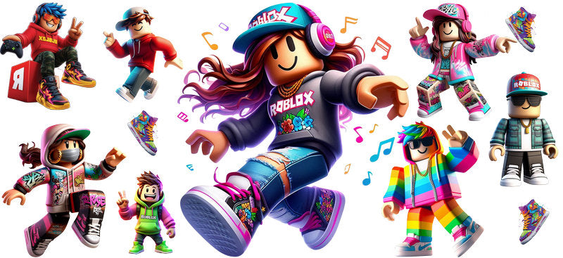 Roblox dance party UV DTF cup wrap for 16oz Libbey glass, music game avatar transfer KA-8124
