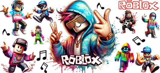 Roblox music avatar UV DTF cup wrap for 16oz Libbey glass, dance game character transfer KA-8130