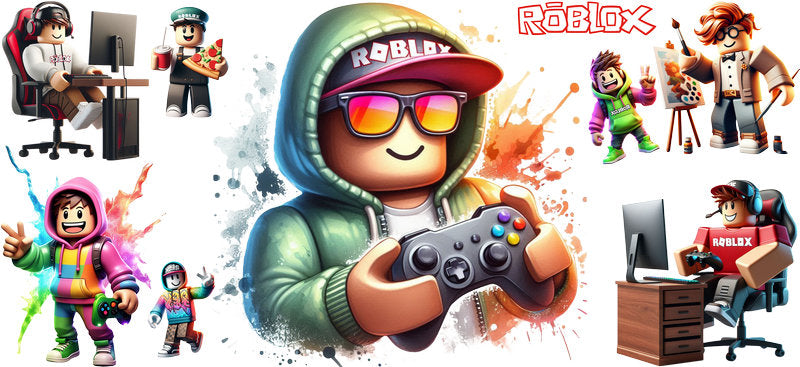 Roblox gaming avatar UV DTF cup wrap for 16oz Libbey glass, gamer character drinkware transfer KA-8133