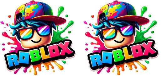 Roblox neon logo double UV DTF cup wrap for 16oz Libbey glass, rainbow game fan transfer KA-8136