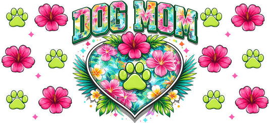 Floral Heart Dog Mom UV DTF Cup Wrap for 16oz Libbey Glass KA-8159