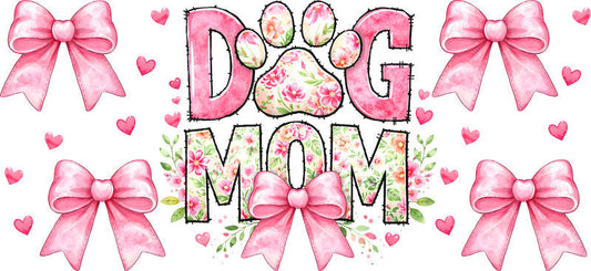 Pink Bow Dog Mom UV DTF Cup Wrap for 16oz Libbey Glass KA-8161