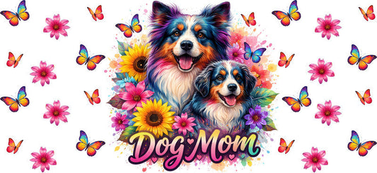 Rainbow Dog Mom Floral UV DTF Cup Wrap for 16oz Libbey Glass KA-8165