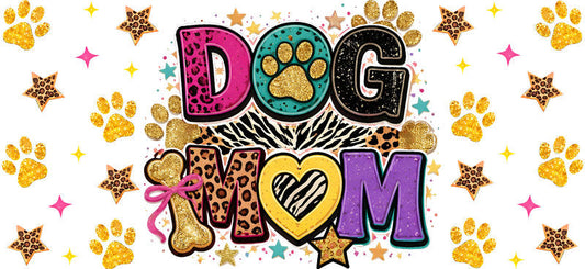 Retro Dog Mom Leopard Print UV DTF Cup Wrap for 16oz Libbey Glass KA-8166