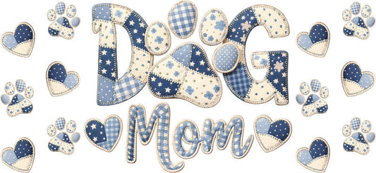 Blue Plaid Dog Mom UV DTF Cup Wrap for 16oz Libbey Glass KA-8169