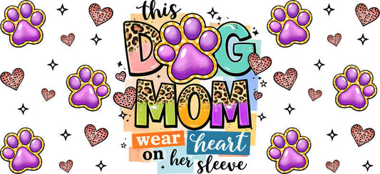 Dog Mom Heart Paw Print UV DTF Cup Wrap for 16oz Libbey Glass KA-8170