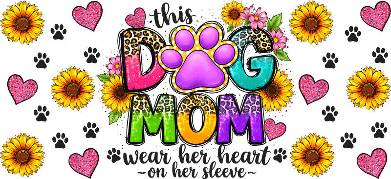 Sunflower Paw Dog Mom UV DTF Cup Wrap for 16oz Libbey Glass KA-8173