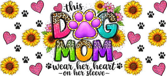 Sunflower Paw Dog Mom UV DTF Cup Wrap for 16oz Libbey Glass KA-8173