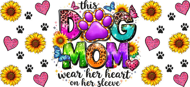 Colorful Paw Print Dog Mom UV DTF Cup Wrap for 16oz Libbey Glass KA-8174