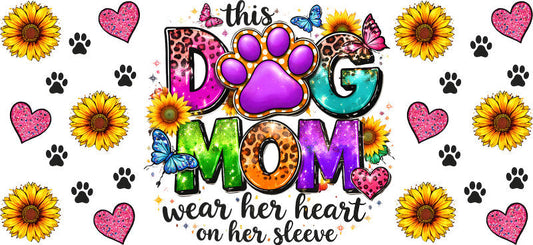 Colorful Paw Print Dog Mom UV DTF Cup Wrap for 16oz Libbey Glass KA-8174
