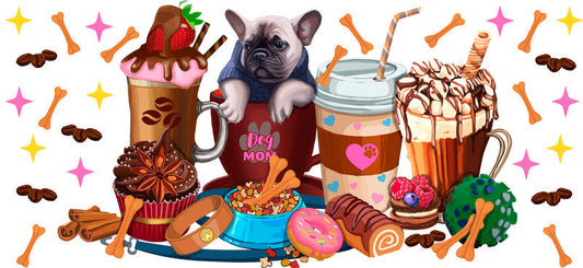 Dog Mom Coffee Lover UV DTF Cup Wrap for 16oz Libbey Glass KA-8177
