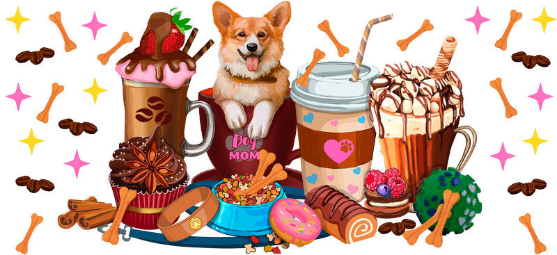 Dog Mom Coffee Bar UV DTF Cup Wrap for 16oz Libbey Glass KA-8181