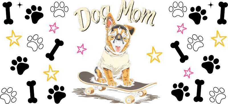 Dog Mom Skateboard UV DTF Cup Wrap for 16oz Libbey Glass KA-8186
