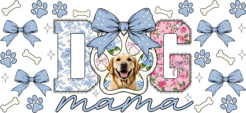 Blue Dog Mama Bow UV DTF Cup Wrap for 16oz Libbey Glass KA-8187
