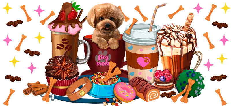 Poodle Coffee Lover UV DTF Cup Wrap for 16oz Libbey Glass KA-8191