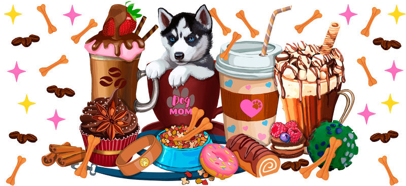Husky Coffee Lover UV DTF Cup Wrap for 16oz Libbey Glass KA-8195