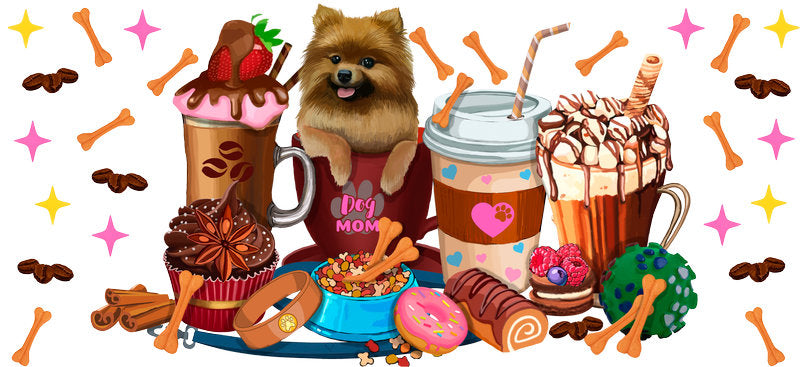 Pomeranian Coffee Lover UV DTF Cup Wrap for 16oz Libbey Glass KA-8197