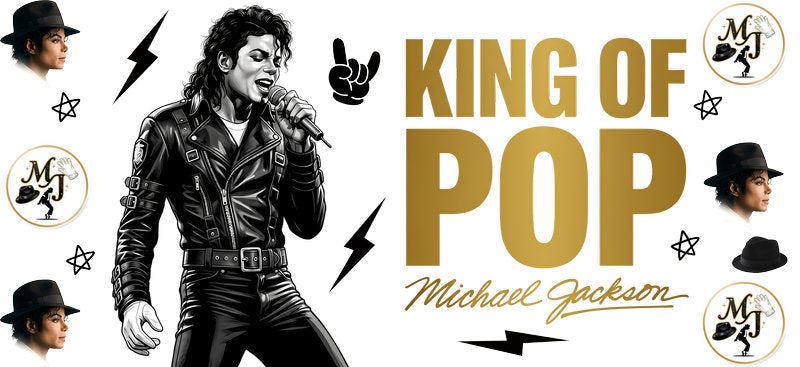 King of Pop Retro Michael Jackson UV DTF Cup Wrap for 16oz Libbey Glass KA-8211