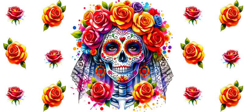 Bridal Sugar Skull UV DTF Cup Wrap for 16oz Libbey Glass KA-8219