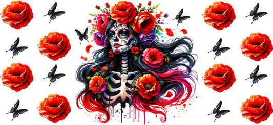 Gothic Rose Sugar Skull UV DTF Cup Wrap for 16oz Libbey Glass KA-8221