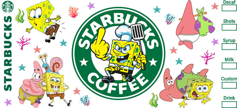 SpongeBob Starbucks UV DTF Cup Wrap for 16oz Libbey Glass KA-8224