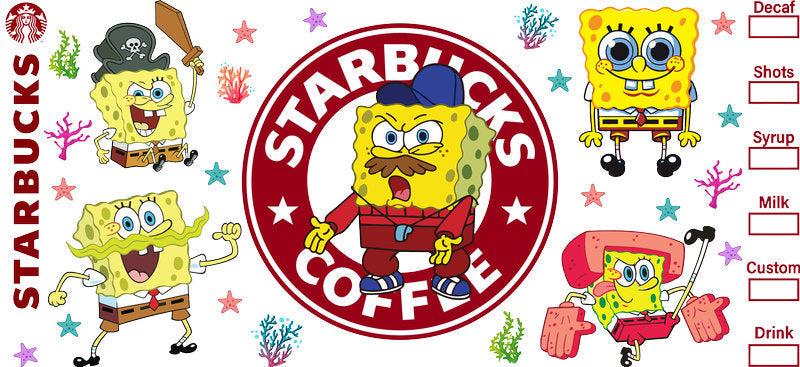 Red SpongeBob Starbucks UV DTF Cup Wrap for 16oz Libbey Glass KA-8228