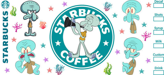Squidward Starbucks UV DTF Cup Wrap for 16oz Libbey Glass KA-8230