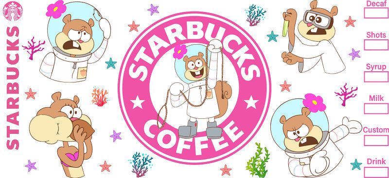 Sandy Cheeks Starbucks UV DTF Cup Wrap for 16oz Libbey Glass KA-8232