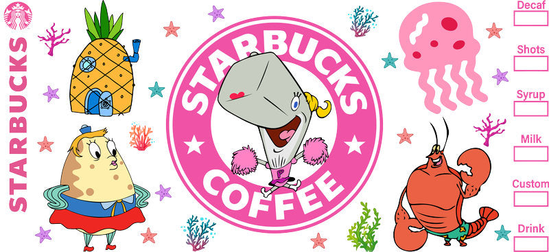 Pink SpongeBob Starbucks UV DTF Cup Wrap for 16oz Libbey Glass KA-8233