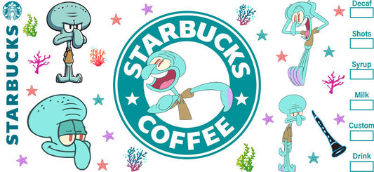 Squidward Coffee Lover UV DTF Cup Wrap for 16oz Libbey Glass KA-8234