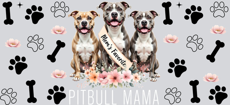 Pitbull Dog Mama UV DTF Cup Wrap for 16oz Libbey Glass KA-8249