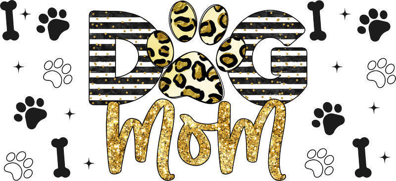 Gold Leopard Dog Mom UV DTF Cup Wrap for 16oz Libbey Glass KA-8283