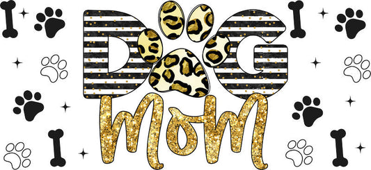 Gold Leopard Dog Mom UV DTF Cup Wrap for 16oz Libbey Glass KA-8283