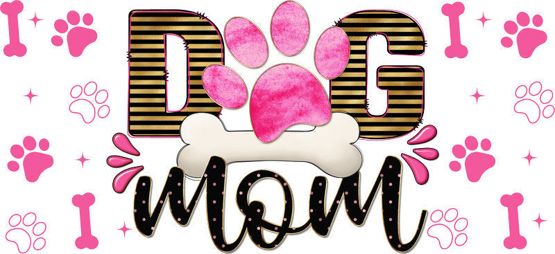 Pink Bow Dog Mom UV DTF Cup Wrap for 16oz Libbey Glass KA-8285