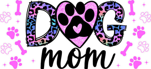 Leopard Heart Dog Mom UV DTF Cup Wrap for 16oz Libbey Glass KA-8290