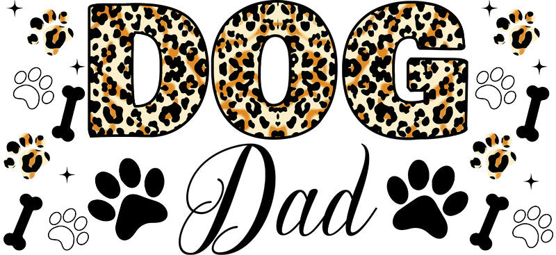 Leopard Print Dog Dad UV DTF Cup Wrap for 16oz Libbey Glass KA-8292