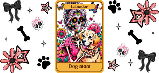 Labrador Dog Sugar Skull Mom UV DTF Cup Wrap for 16oz Libbey Glass KA-8313