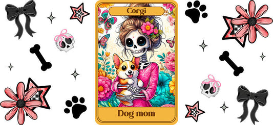 Corgi Dog Sugar Skull Mom UV DTF Cup Wrap for 16oz Libbey Glass KA-8315