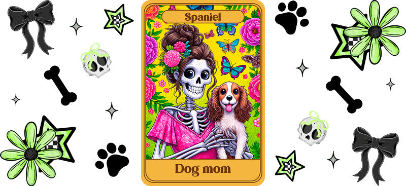 Spaniel Dog Sugar Skull Mom UV DTF Cup Wrap for 16oz Libbey Glass KA-8316