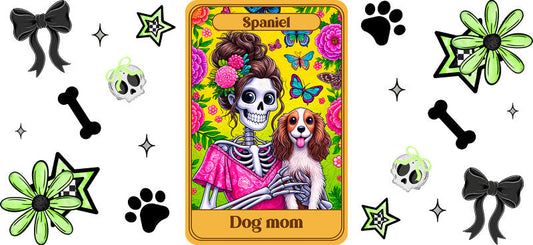 Spaniel Dog Sugar Skull Mom UV DTF Cup Wrap for 16oz Libbey Glass KA-8316