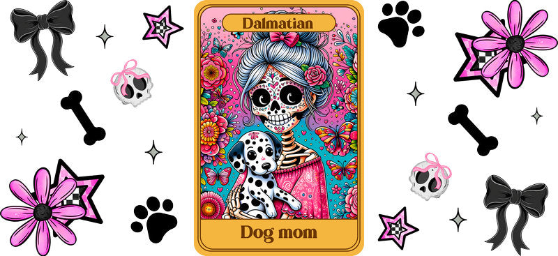 Dalmatian Dog Sugar Skull Mom UV DTF Cup Wrap for 16oz Libbey Glass KA-8317