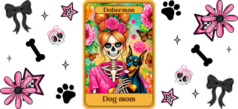 Doberman Dog Sugar Skull Mom UV DTF Cup Wrap for 16oz Libbey Glass KA-8318