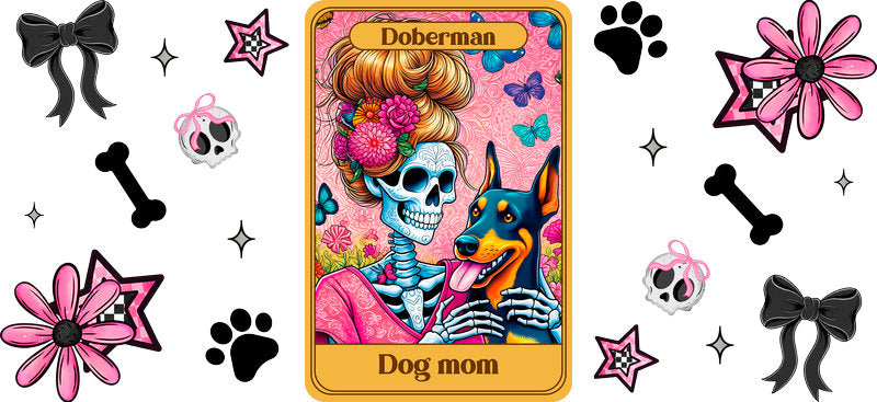 Doberman Floral Sugar Skull Dog Mom UV DTF Cup Wrap for 16oz Libbey Glass KA-8319