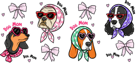 Dog Mom Sunglasses Bow UV DTF Cup Wrap for 16oz Libbey Glass KA-8323