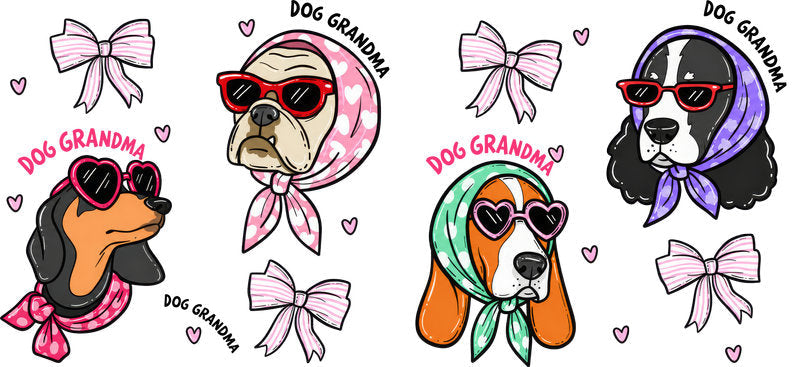 Dog Grandma Sunglasses Bow UV DTF Cup Wrap for 16oz Libbey Glass KA-8324